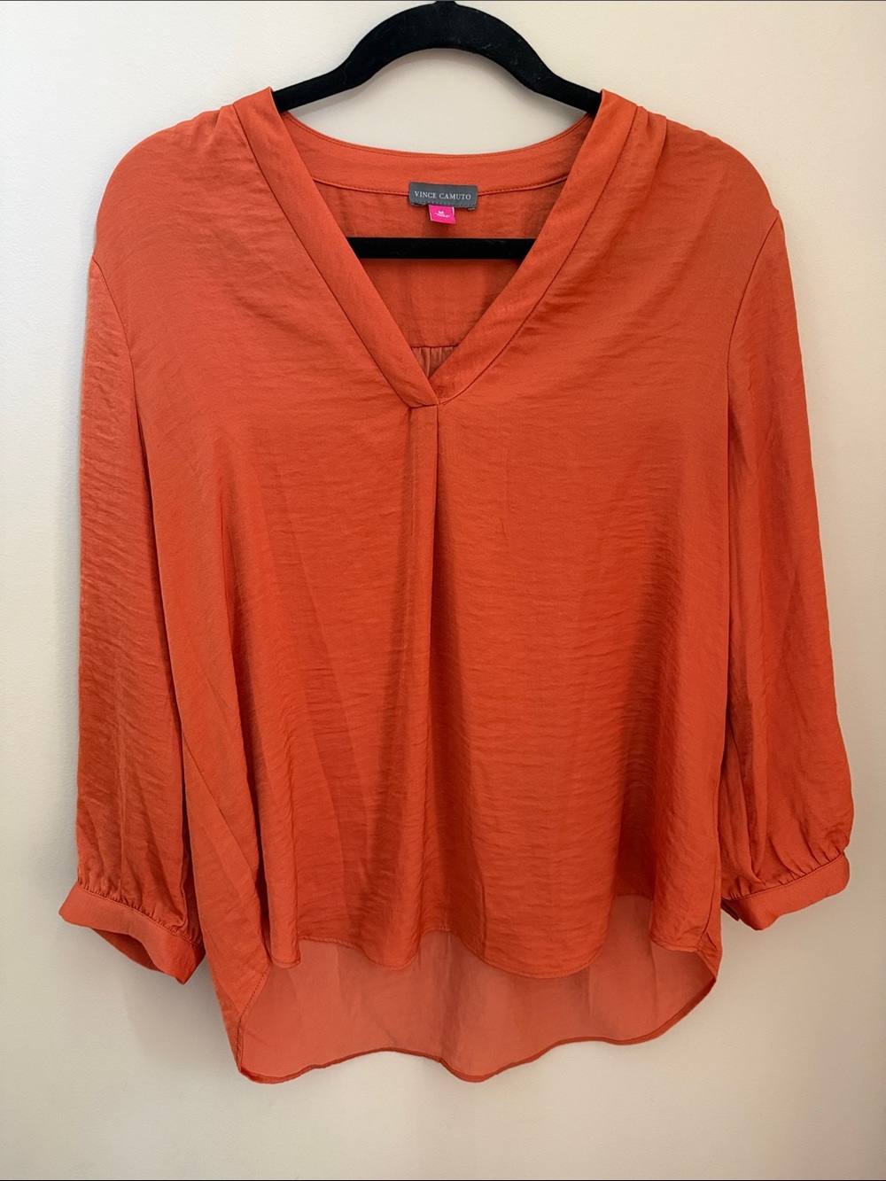 Vince Camuto Bright Orange V-Neck 3/4 Sleeve Blouse